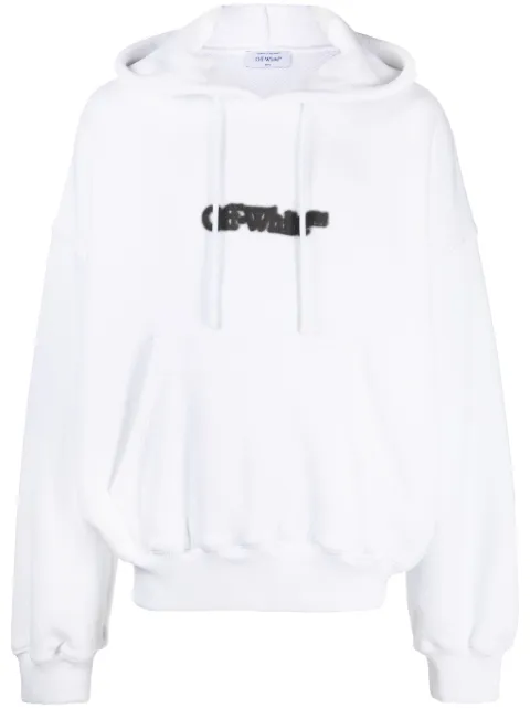 Off-White logo-print drawstring hoodie White OMBB118F23FLE0020110