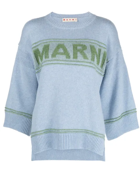 Marni intarsia-logo virgin-wool sweater Blue GCMD0397Q0UFW608