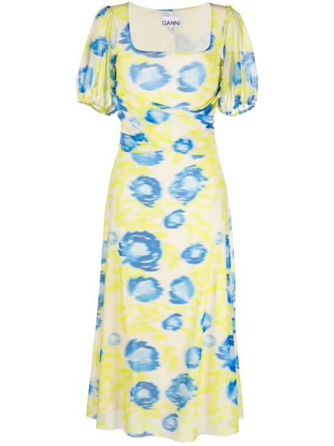 GANNI floral-print midi dress Blue T3418
