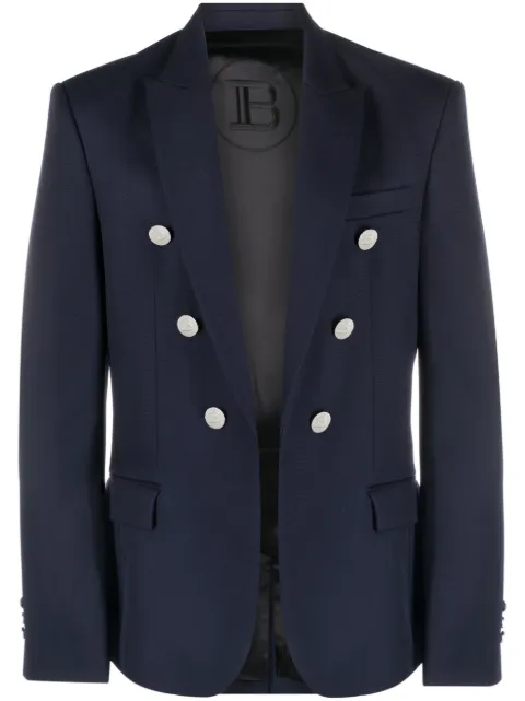 Balmain embossed-button double-breasted blazer Blue BH1SG075WB02