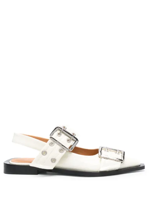 GANNI Wide Welt buckled ballerina shoes White S2173