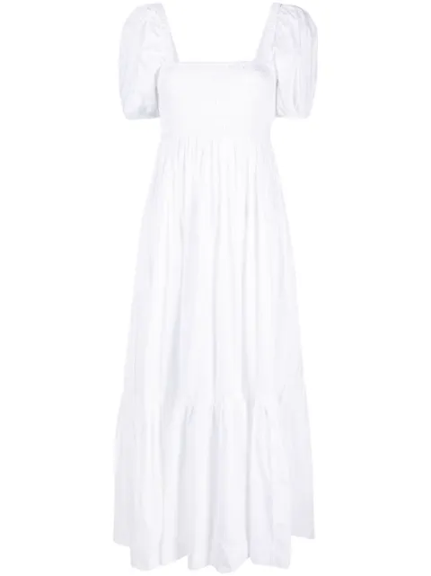 GANNI puff-sleeve organic cotton dress White F7918