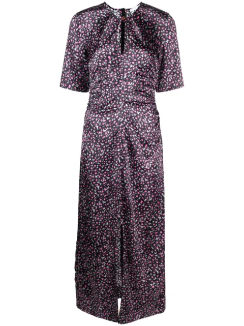 GANNI floral-print silk dress Black F8029