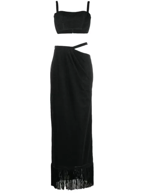 Rayane Bacha cut-out metallic maxi dress (set of two) Black RBRTWSS2310