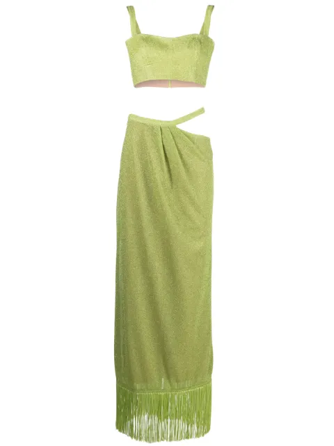 Rayane Bacha cut-out metallic maxi dress (set of two) Green RBRTWSS2310