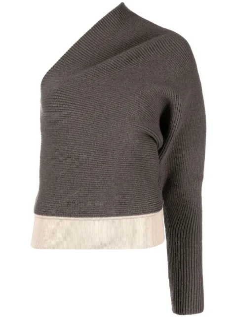 Rick Owens one-shoulder ribbed-knit jumper Brown RO02C1699KSTWSR