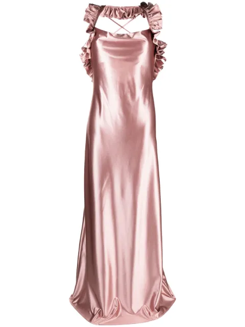 Rayane Bacha Iris satin ruffled maxi dress Pink RBRTWSS2304