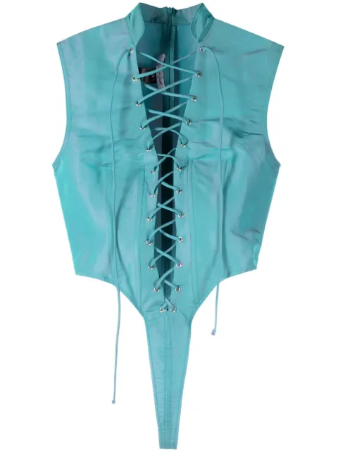 LaQuan Smith sleeveless lace-up bodysuit Blue LSS23B004