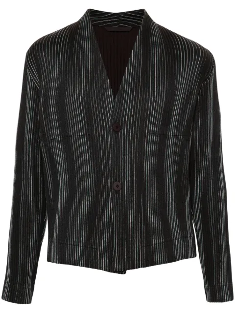 Homme Plissé Issey Miyake Tweed Pleats collarless jacket Black HP38FD320