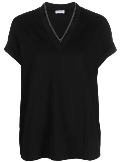 Brunello Cucinelli Monili-trim V-neck T-shirt Black MPT18BD222C101
