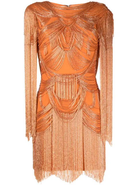 Zuhair Murad fringe-embellished fitted minidress Orange SDR23023EMWA001