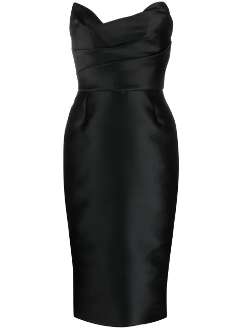 Marchesa strapless satin midi dress Black M39901
