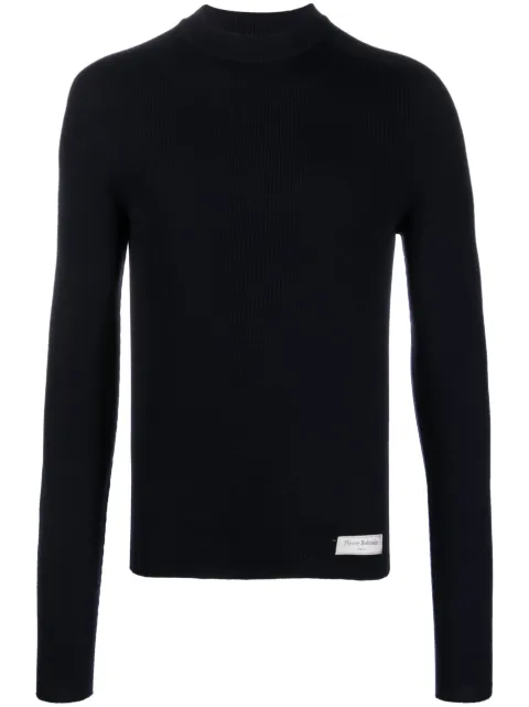 Balmain logo-patch merino wool jumper Blue BH1KD105KE93