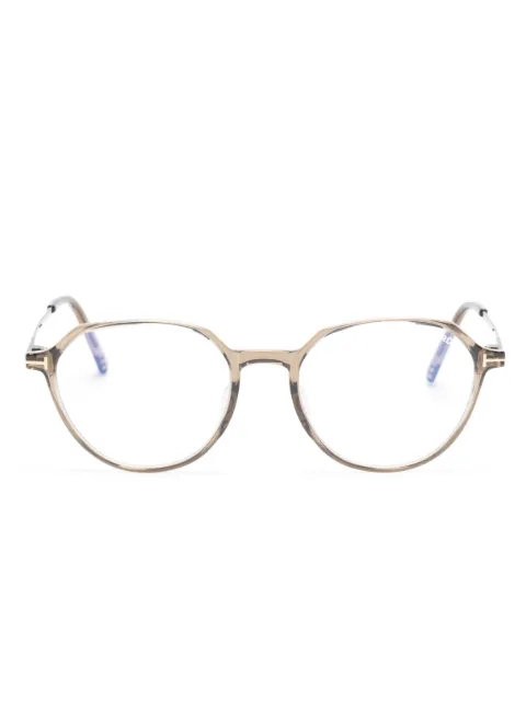 TOM FORD Eyewear T-logo round-frame glasses Brown FT5875B
