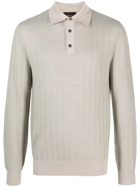 Brioni long-sleeve wool polo shirt Neutrals UMR30LOAK10