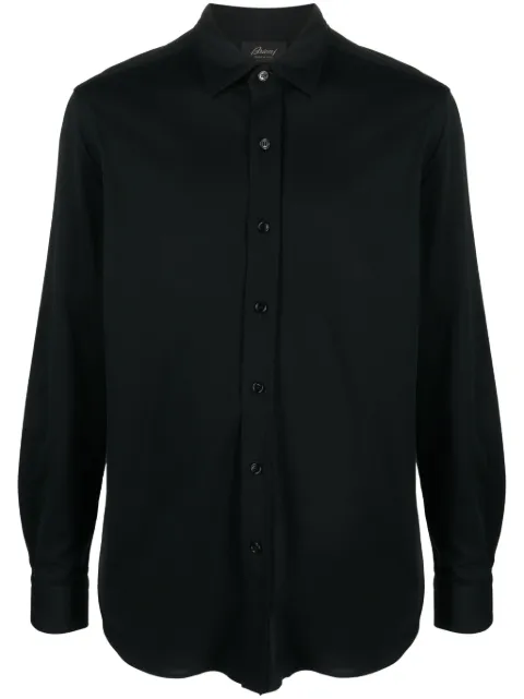 Brioni spread-collar cotton shirt Black UJNQ0LOA613