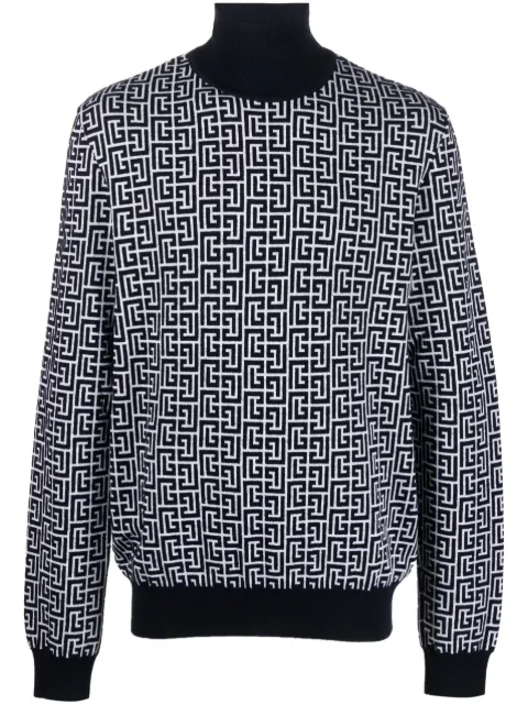 Balmain monogram-intarsia roll-neck jumper Blue CH1KF010KB03