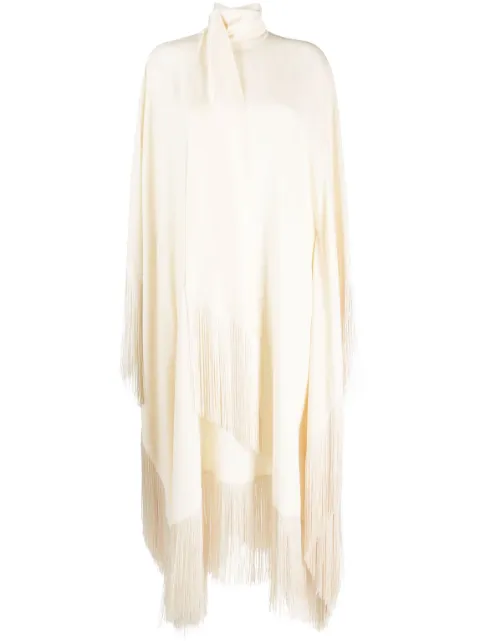 Taller Marmo long-sleeve fringed midi dress Neutrals TMCORE03101