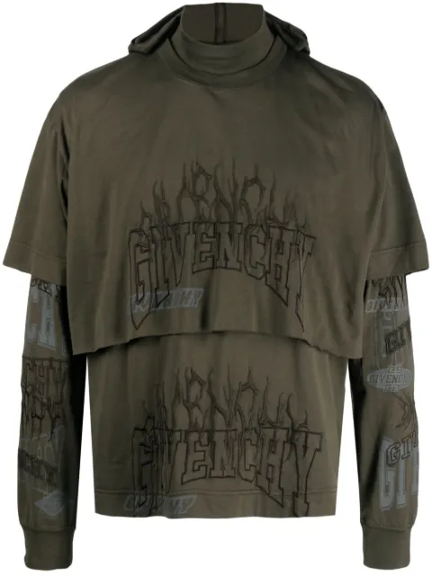 Givenchy logo-embroidered layered cotton hoodie Green BM71FR3Y8V