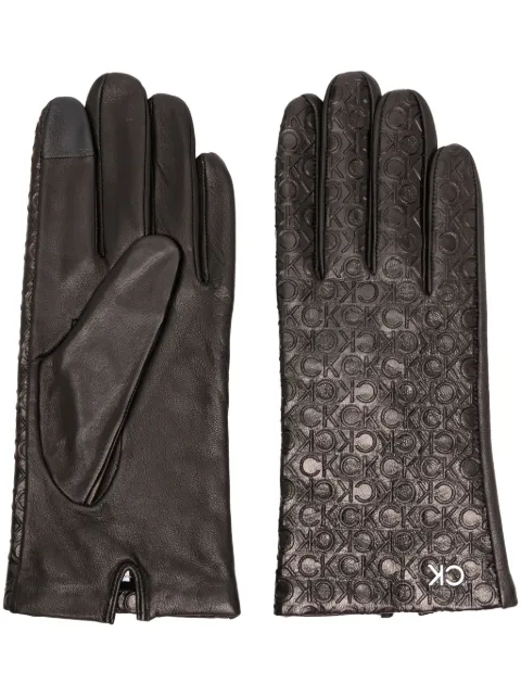 Calvin Klein Re-Lock logo-embossed leather gloves Black K60K611165