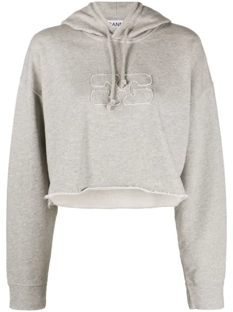 GANNI logo-embossed cropped hoodie Grey T3567921