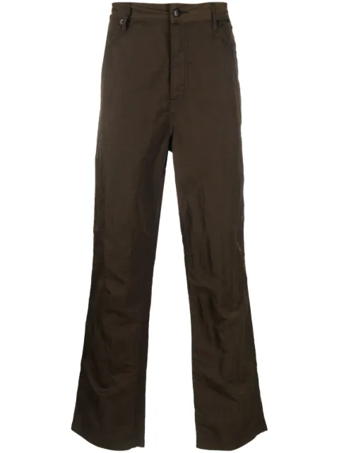 Eckhaus Latta crinckled-finish straight-leg trousers Green 7006ELSS23M