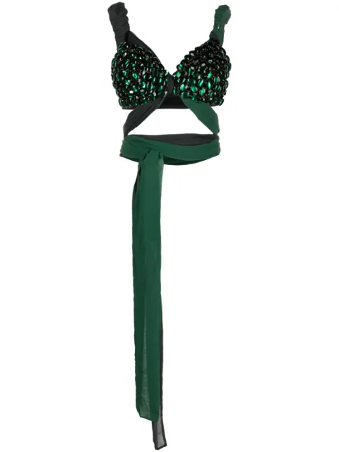 Dolce & Gabbana Pre-Owned 1990s gemstone-embellished crop top Green DOG1500SS