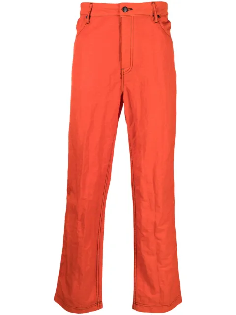 Eckhaus Latta crinkled-finish straight-leg trousers Red 7006ELSS23F