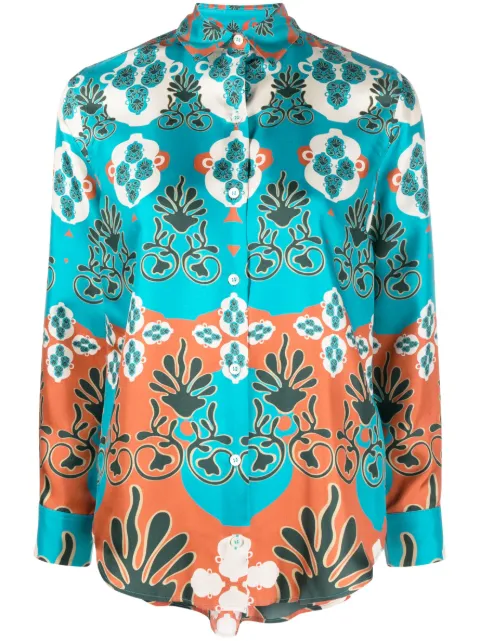 PAULA patterned-jacquard silk shirt Blue AMETISTA4