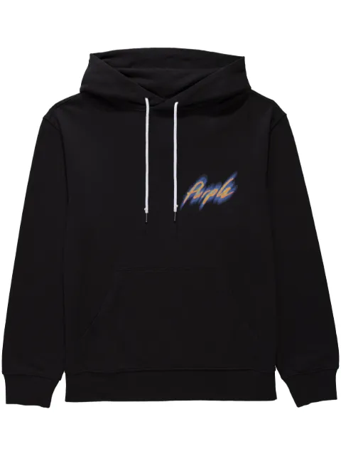 Purple Brand logo-print cotton hoodie Black P410FBSH123
