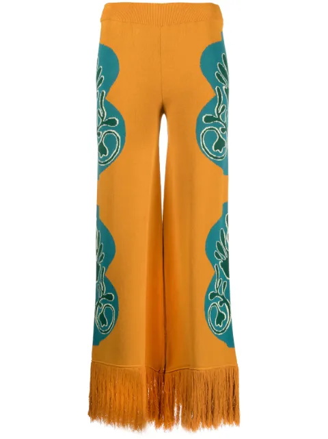 PAULA fringe-detail wide-leg trousers Orange JONES