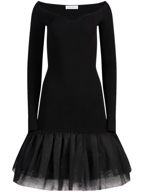 Nina Ricci sweetheart-neck tulle-panel dress Black 23AMRO011ML0532U9000