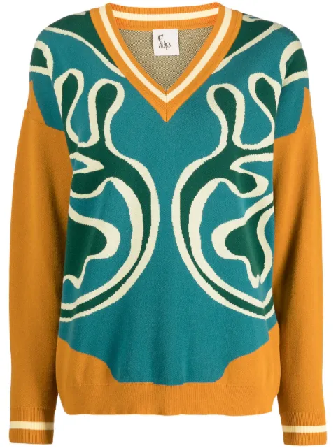 PAULA patterned-intarsia striped sweatshirt Blue GRACE