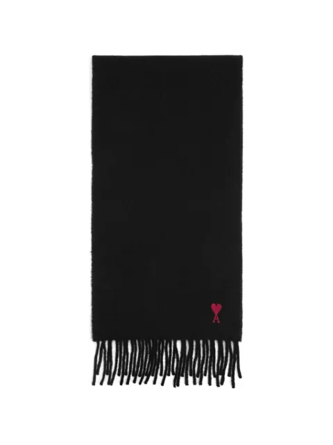 AMI Paris Ami De Coeur fringed wool scarf Black H26BFUSF405334