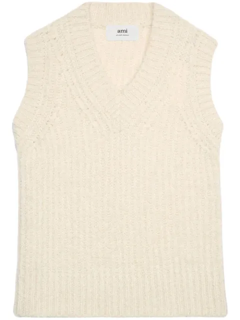 AMI Paris ribbed V-neck vest Neutrals H23UKS713KN0029
