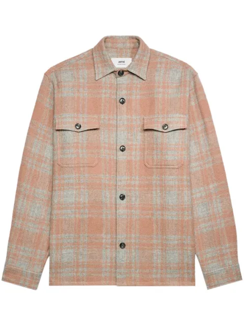 AMI Paris Maxi checked overshirt Neutrals H23UJK226WV0014