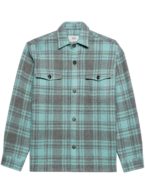 AMI Paris Maxi checked overshirt Blue H23UJK226WV0014