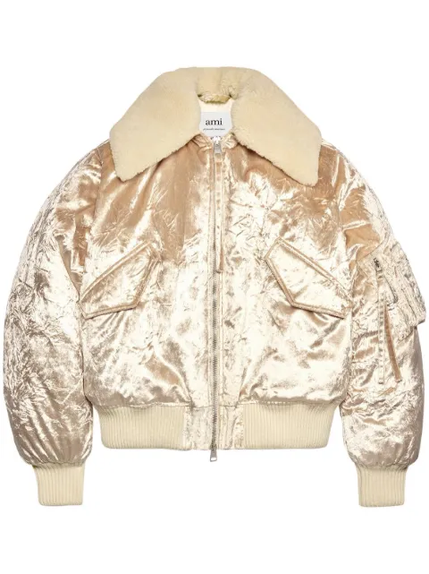 AMI Paris metallic velvet bomber jacket Neutrals H23UJK025VI0008