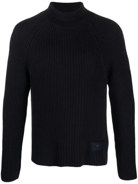 AMI Paris logo-patch ribbed-knit jumper Blue H23HKS424KN0031
