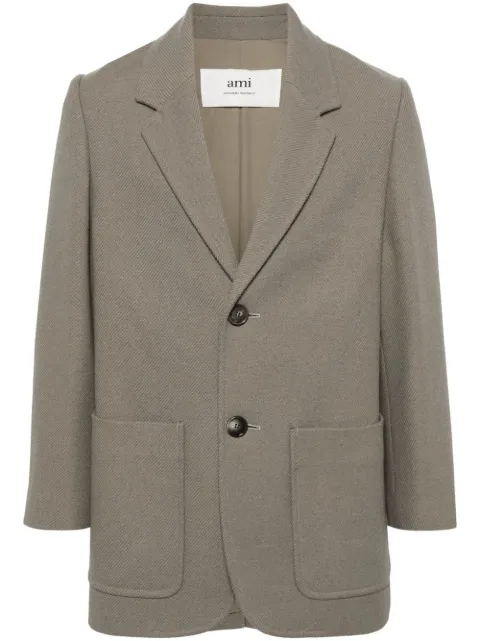 AMI Paris single-breasted virgin-wool blend blazer Grey H23HCO217WV0016