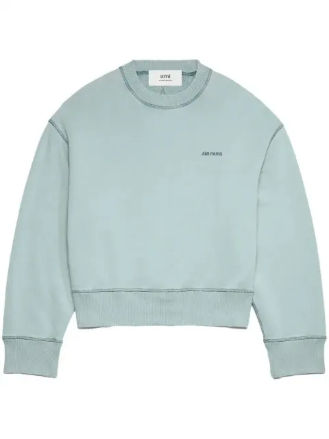 AMI Paris embroidered-logo cotton sweatshirt Blue H23USW016JE0052