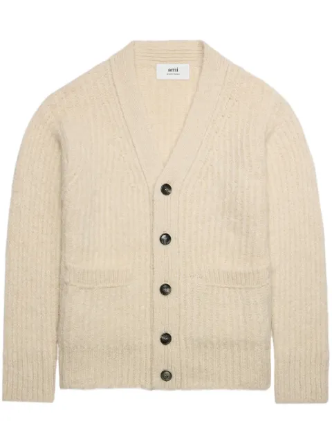 AMI Paris V-neck rib-knit cardigan Neutrals H23UKC113KN0029