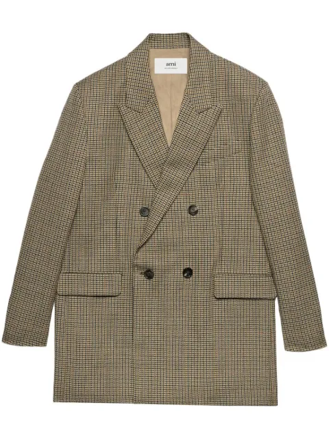 AMI Paris check-print double-breasted blazer Neutrals H23FBV311WV0032