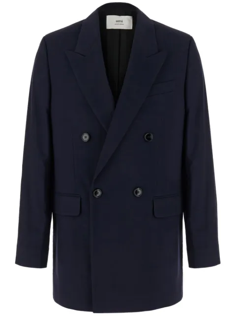 AMI Paris double-breasted virgin-wool blazer Blue H23HBV311WV0026