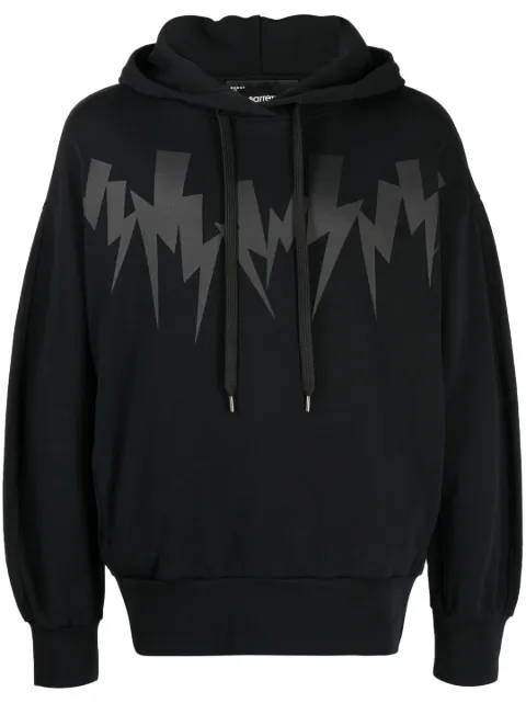 Neil Barrett Thunderbolt-print cotton hoodie Black PBJS153U517S