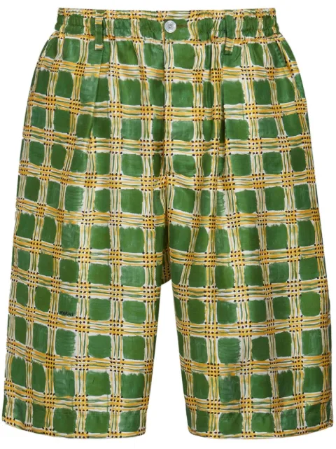 Marni Check Fields silk shorts Green PUMU0049M4UTSG02