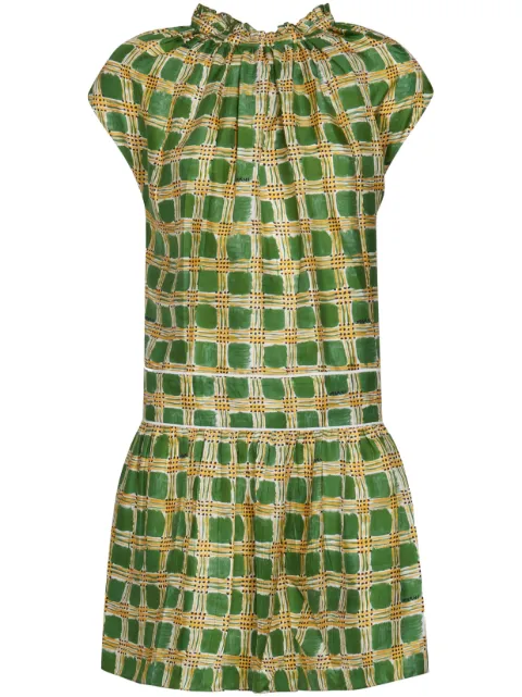 Marni Check Fields silk minidress Green ABMA1073I0UTSG02