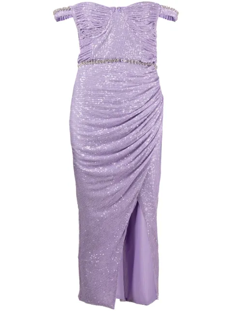 Self-Portrait sequin-embellished off-shoulder midi dress Purple PF23114M