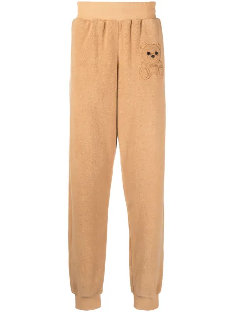 Moschino embroidered-teddy fleece track pants Brown A03155226