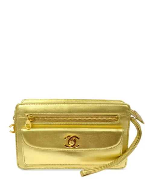 CHANEL Pre-Owned 1997 CC clutch bag Gold CHANELGOLDMINIRECTANGLEZIPPERCLUTCH